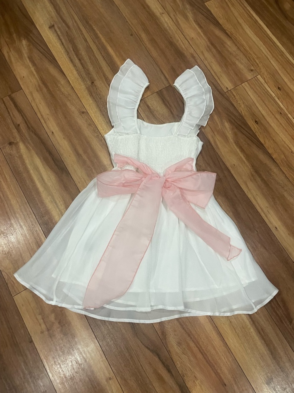 SHEIN White Chiffon Dress with Pink Bow for Girls